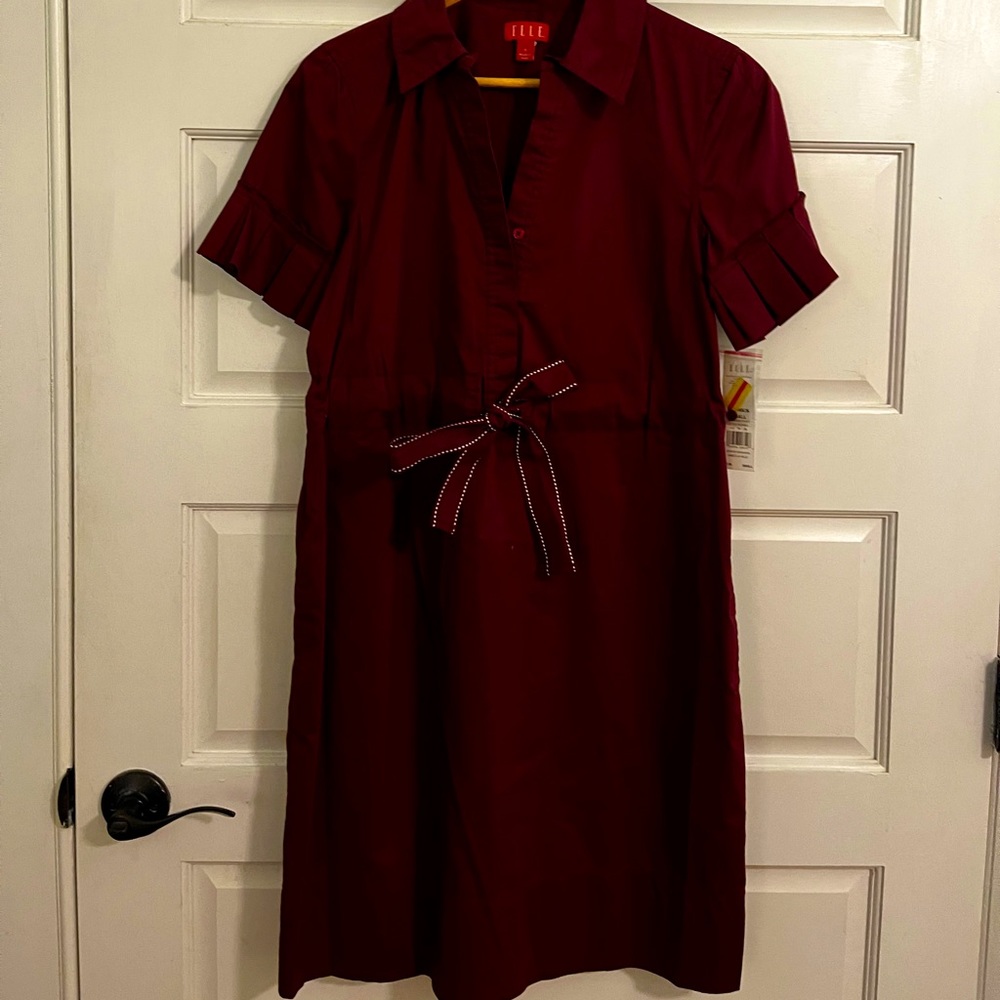 Elle Maroon Shirtdress with Pleat Detail Sleeves (S)